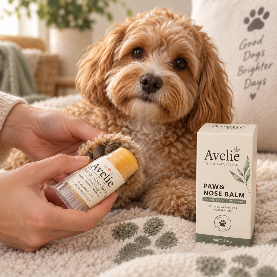 Avelie Paw & Nose Balm being applied to a small dog's paw
