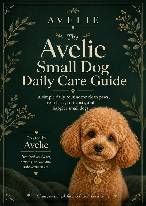 Avelie Small Dog Daily Care Guide cover inspired by Nova